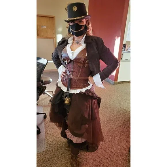 Steampunk Corset Top Steel Boned Underbust Renaissance Brown Leather Cosplay NWT - Picture 7 of 11